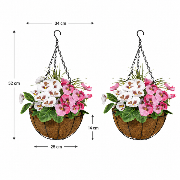 Pink & White Round Coir Hanging Basket (Set of 2) - A1158