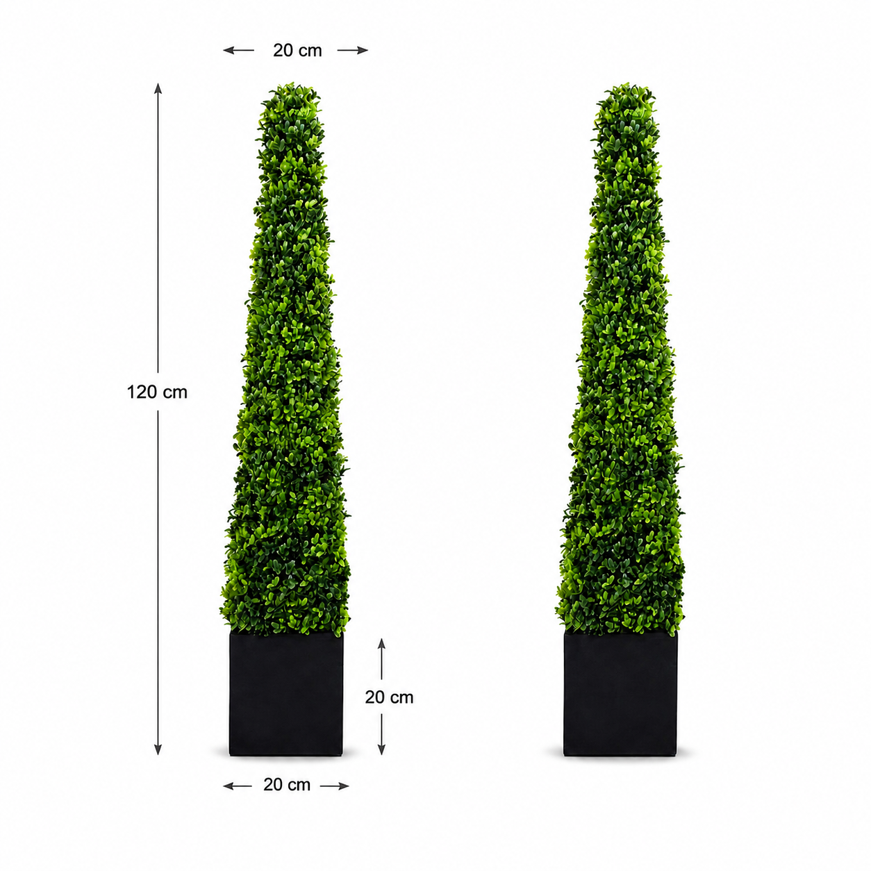 Premium Quality Boxwood Topiary Metal Framed Pyramid Trees in Square Black Planter (Set of 2) 120cm/4ft  -A1181