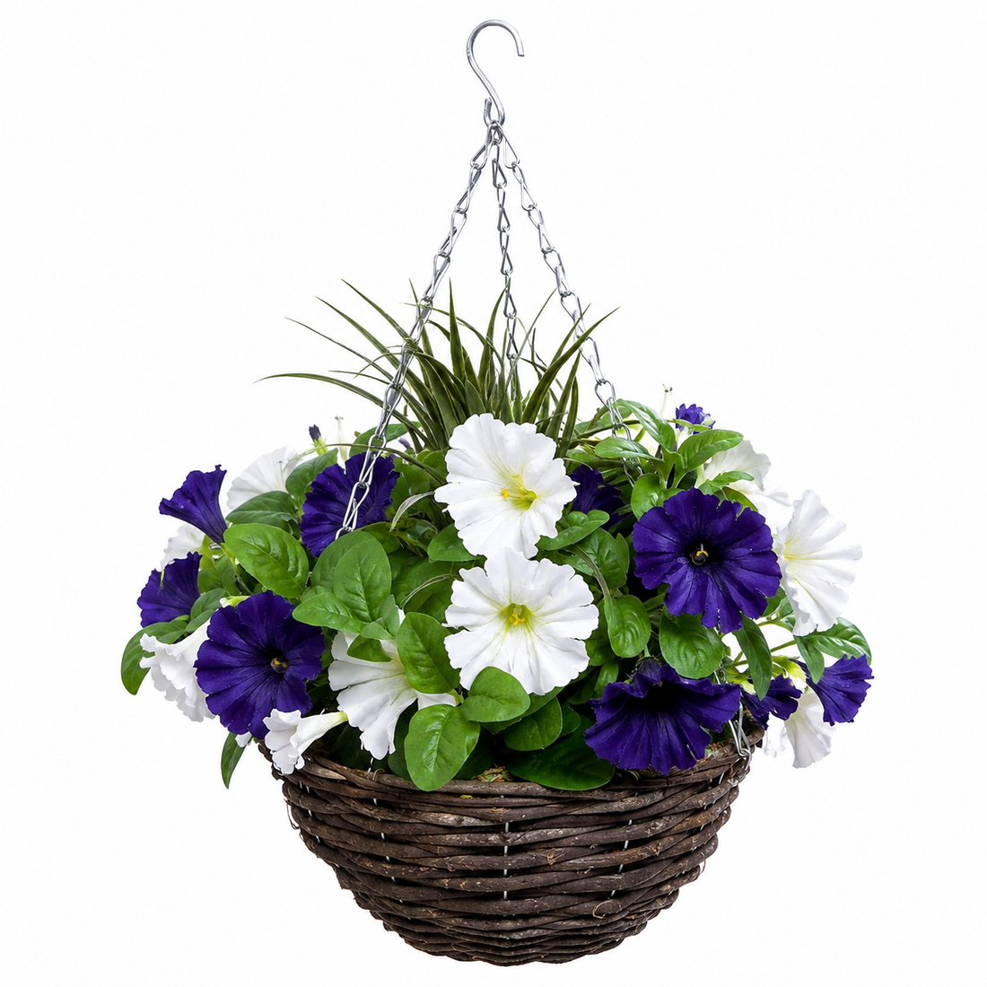 Dark Purple & White Round Rattan Petunia Hanging Baskets (Set of 2) 25cm - A1183