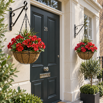 Red Geranium Round Coir Hanging Basket (Set of 2) - A1186