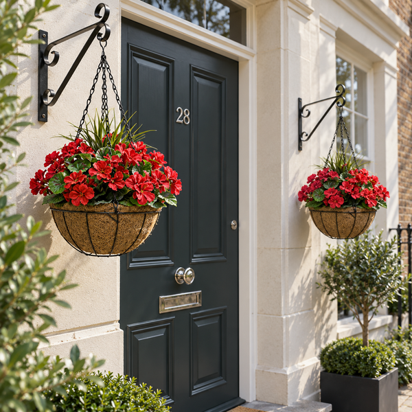 Red Geranium Round Coir Hanging Basket (Set of 2) - A1186