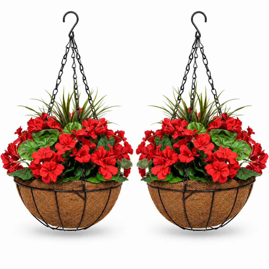Red Geranium Round Coir Hanging Basket (Set of 2) - A1186