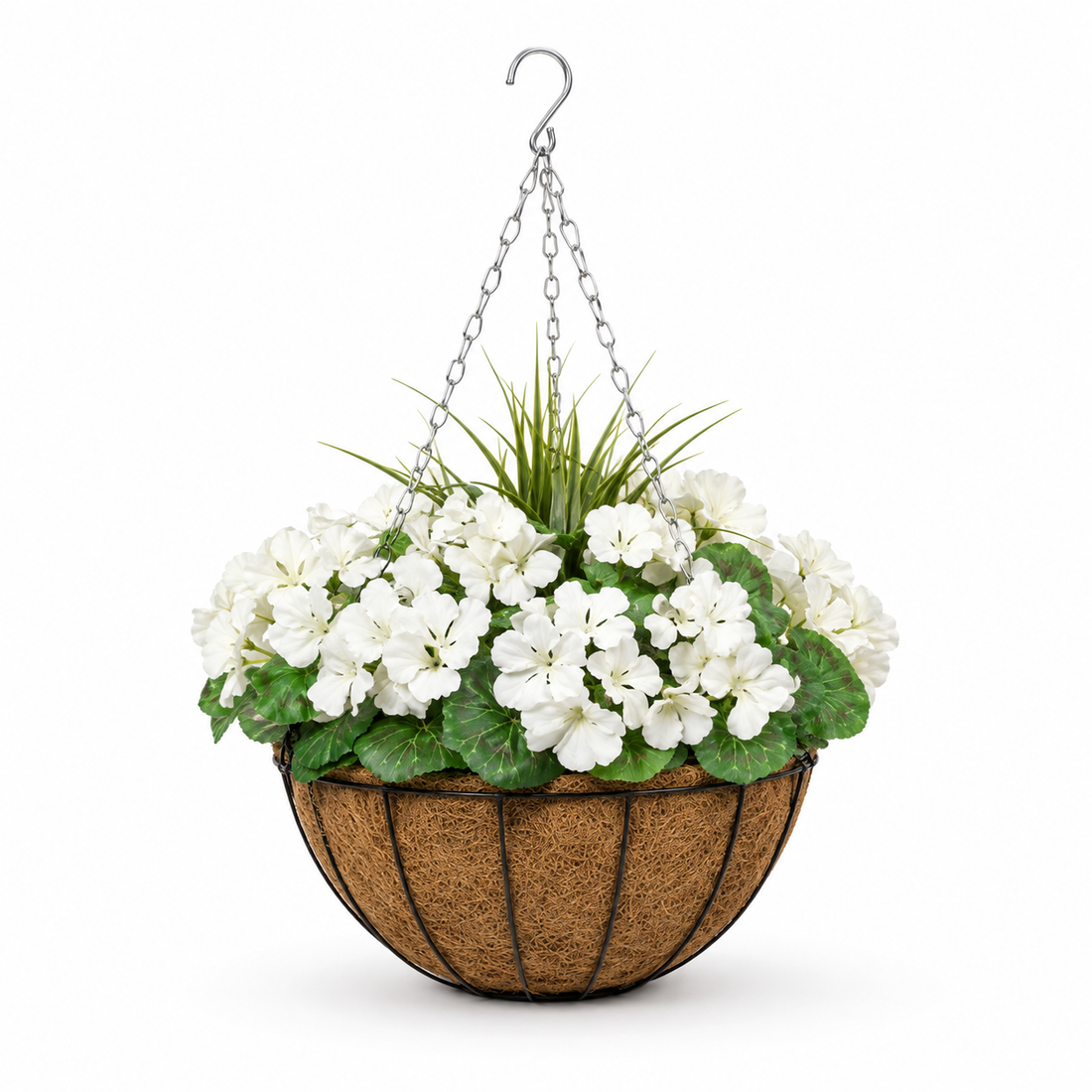 White Geranium Round Coir Hanging Basket (Set of 2) 25cm  - A1187