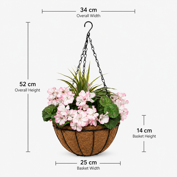 Pink Geranium Round Coir Hanging Basket (Set of 2) 25cm - A1188