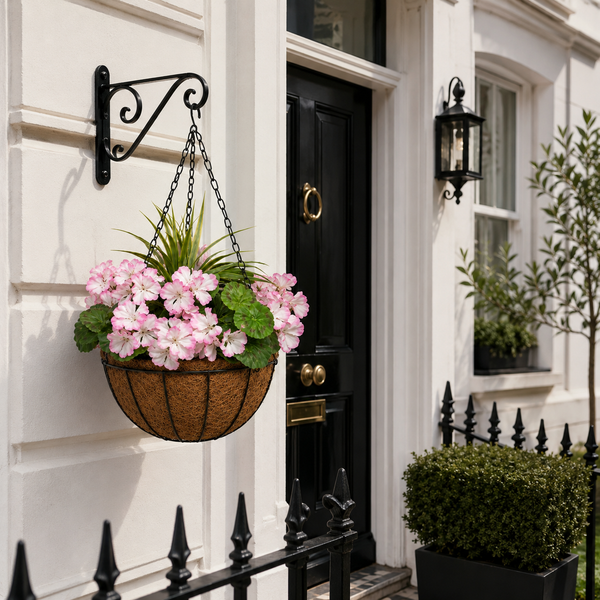Pink Geranium Round Coir Hanging Basket (Set of 2) 25cm - A1188