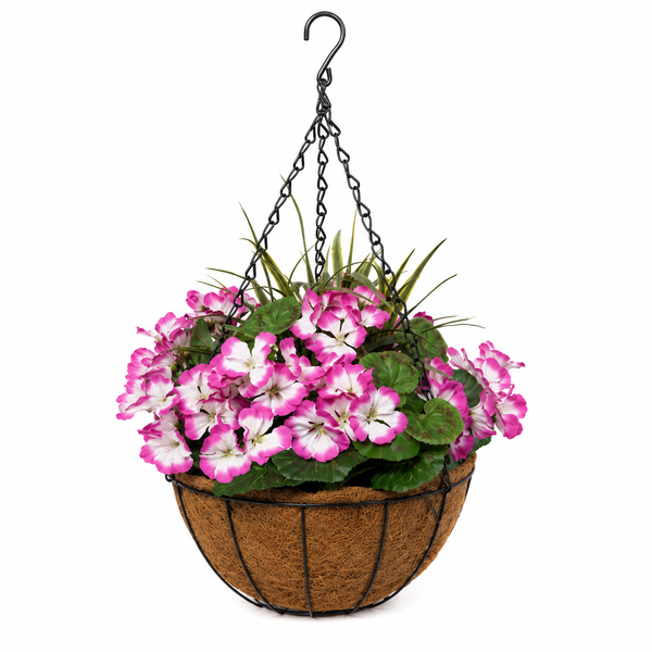 Purple Geranium Round Coir Hanging Basket (Set of 2) 25cm - A1189