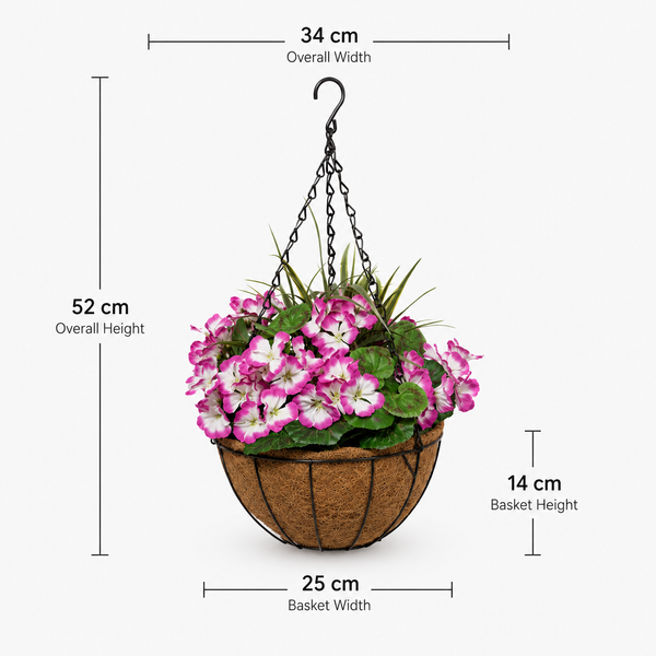 Purple Geranium Round Coir Hanging Basket (Set of 2) 25cm - A1189