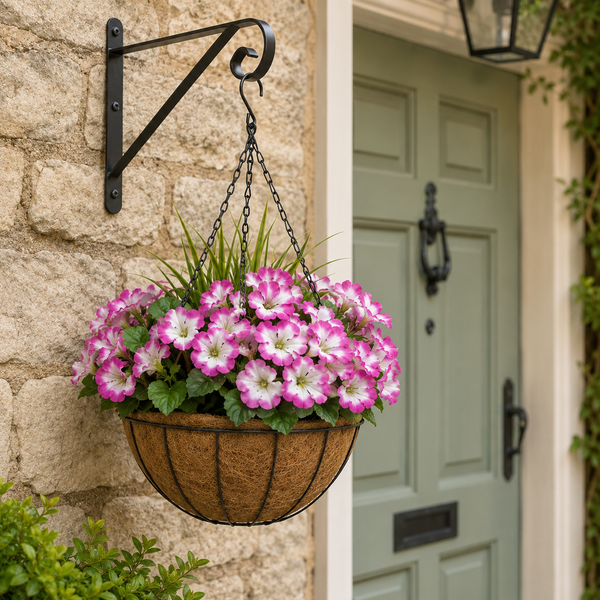 Purple Geranium Round Coir Hanging Basket (Set of 2) 25cm - A1189