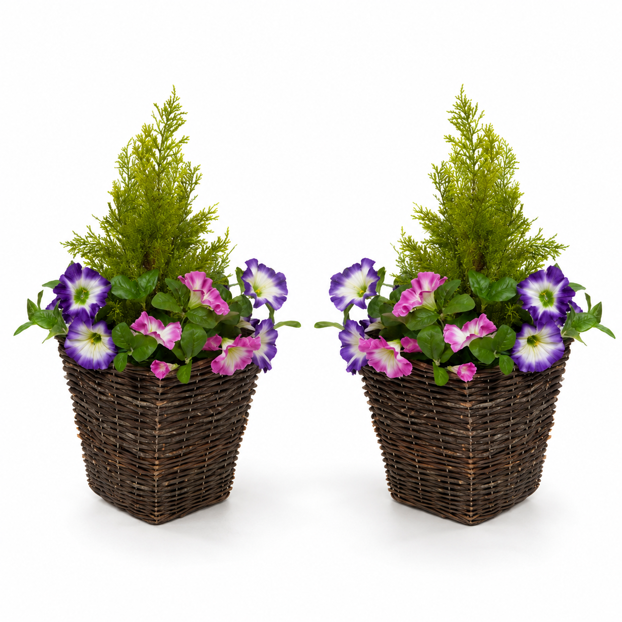 Pink & Purple Petunia Rattan Patio Planters (Set of 2) 60cm/24in - A1190