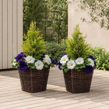 Dark Purple & White Petunia Rattan Patio Planters 60cm/24in (Set of 2) - A1191