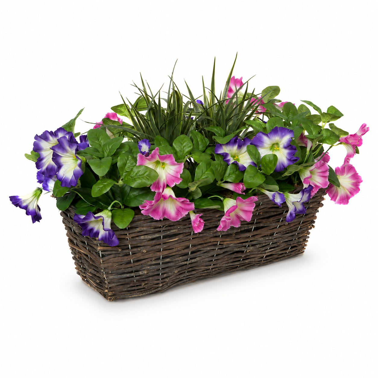 Pink & Purple Petunia Rattan Window Box 58cm/23in - A1194