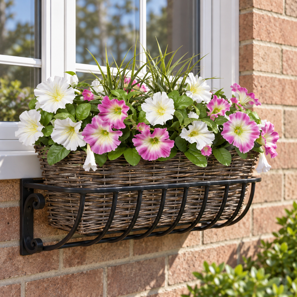 Pink & White Petunia Rattan Window Box 58cm/23in - A1196