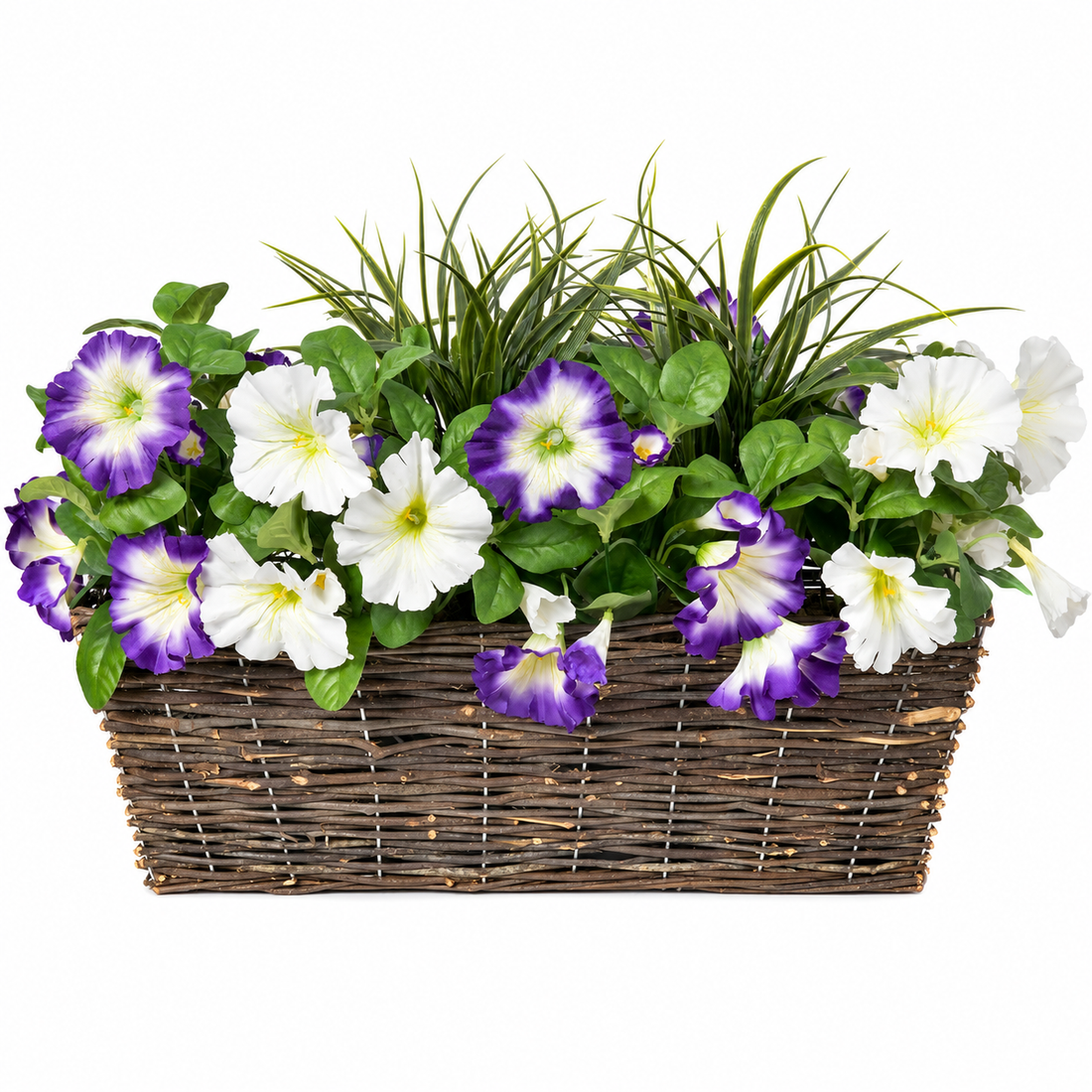 Purple & White Petunia Rattan Window Box 58cm/23in - A1197