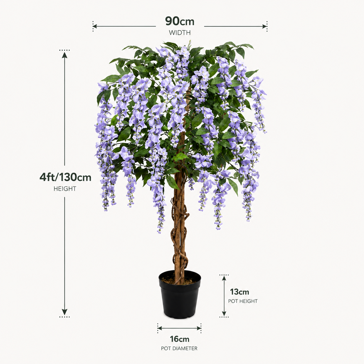 Lilac Wisteria Tree With Twisted Wood Trunk 4ft/130cm - A1211