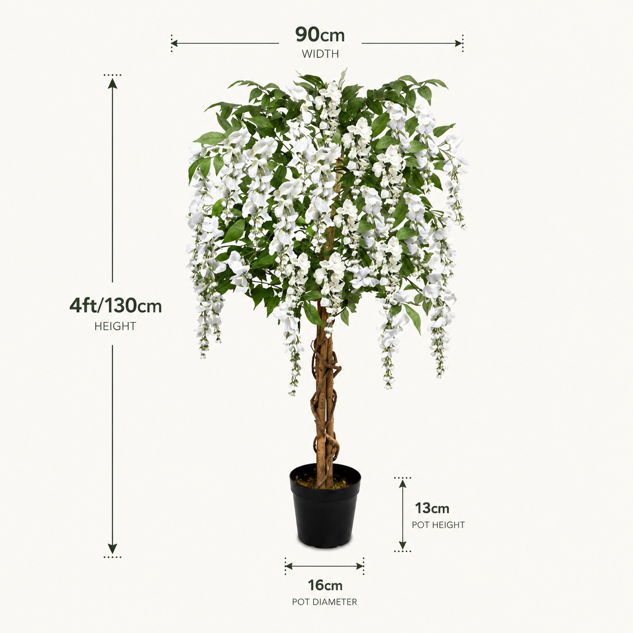 White Wisteria Tree With Twisted Wood Trunk 4ft/130cm - A1212