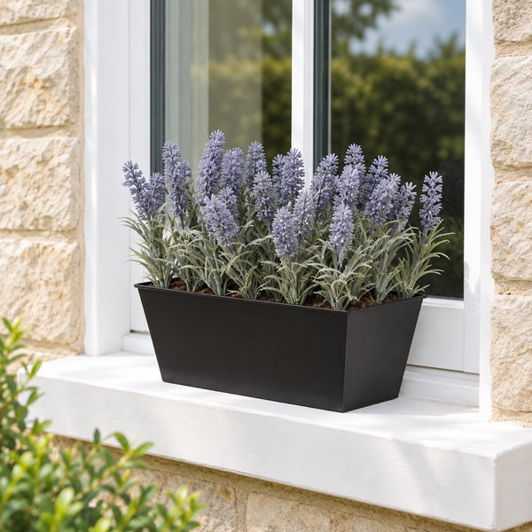 Lavender Tin Black Planter Window Box 30cm/12in - A1214