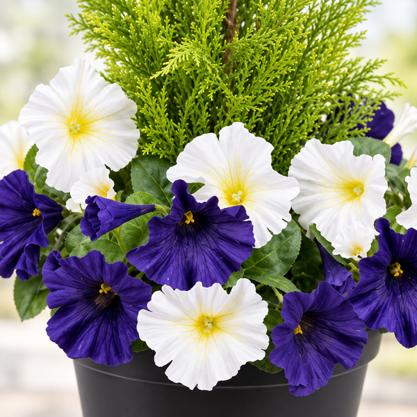 Dark Purple & White Petunia Black Patio Planter 60cm/24in - A1241