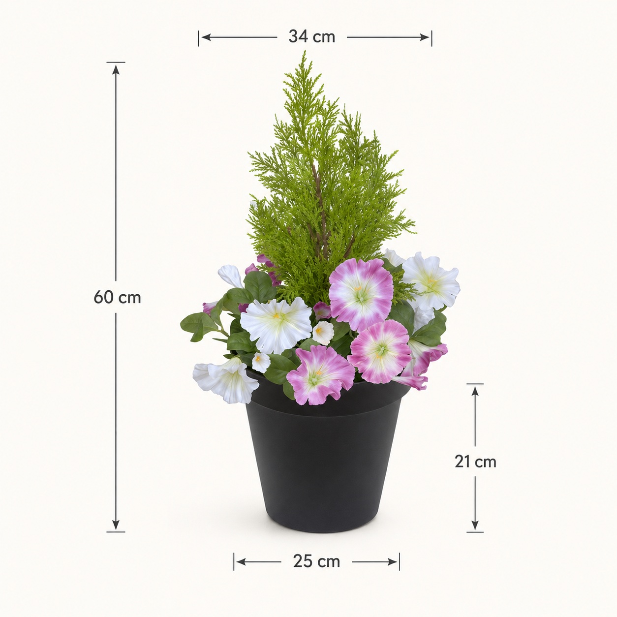 Pink & White Petunia Black Patio Planter 60cm/24in - A1242