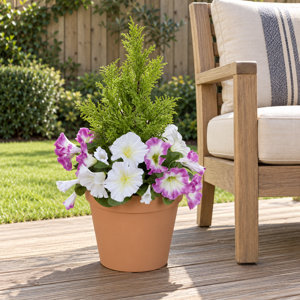 Pink & White Petunia Terracotta Patio Planter 60cm/24in - A1246