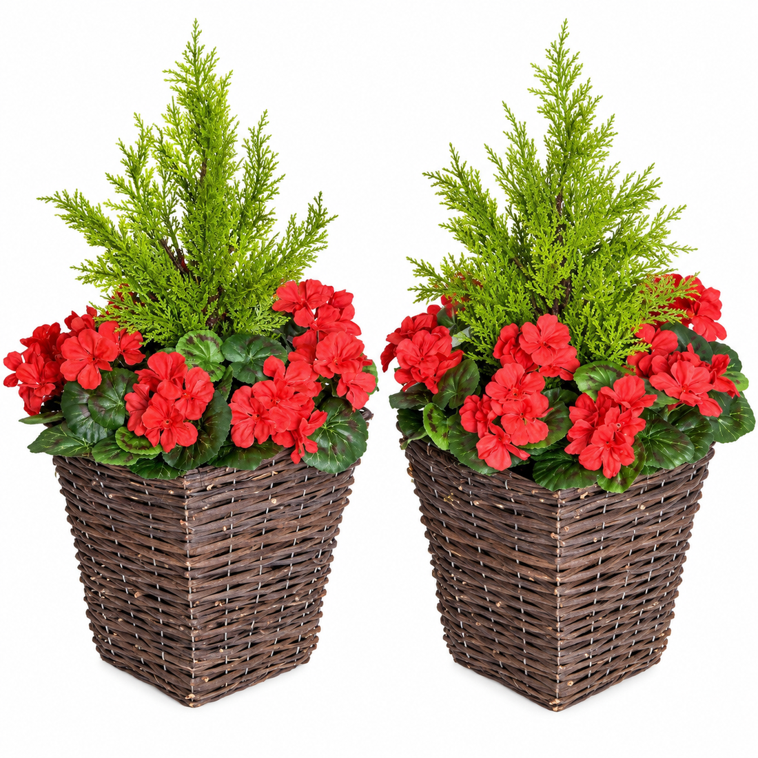 Red Geranium Rattan Patio Planters (Set of 2) 60cm/24in - A1256
