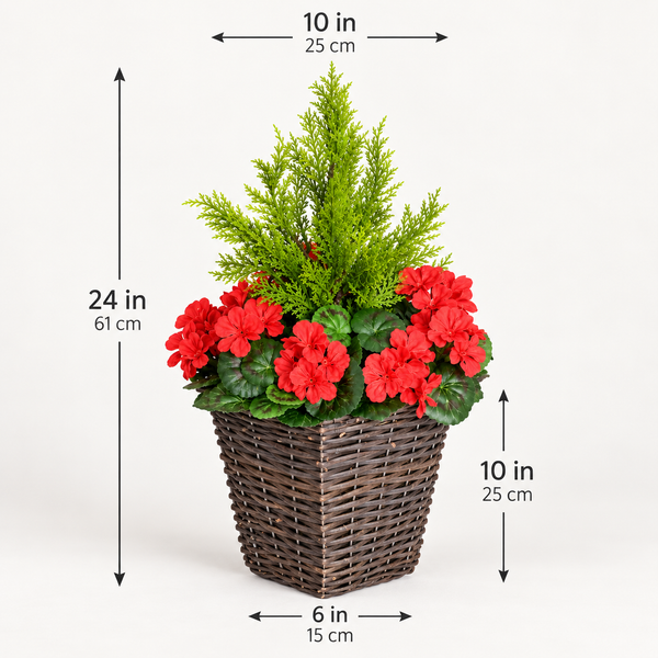 Red Geranium Rattan Patio Planters (Set of 2) 60cm/24in - A1256