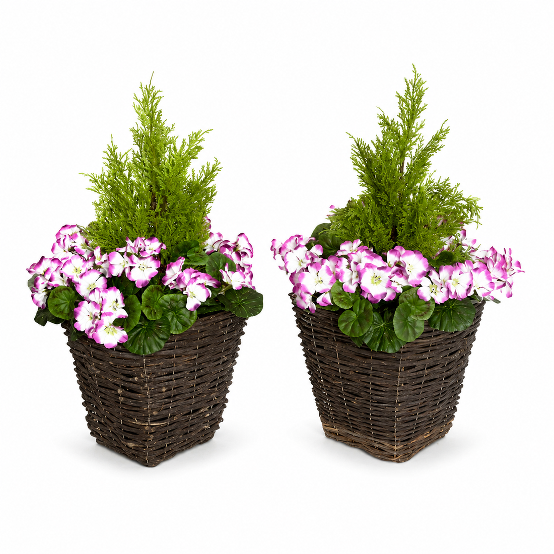 Purple Geranium Rattan Patio Planters (Set of 2) 60cm/24in - A1258