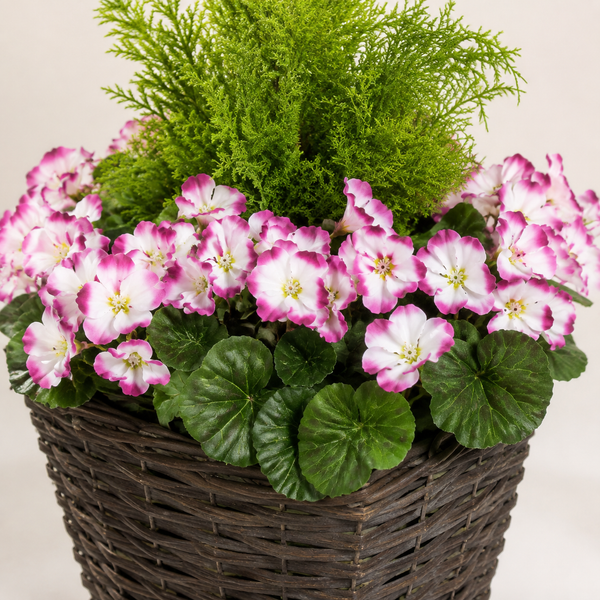 Purple Geranium Rattan Patio Planters (Set of 2) 60cm/24in - A1258