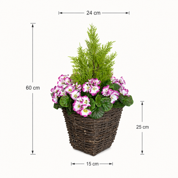 Purple Geranium Rattan Patio Planters (Set of 2) 60cm/24in - A1258