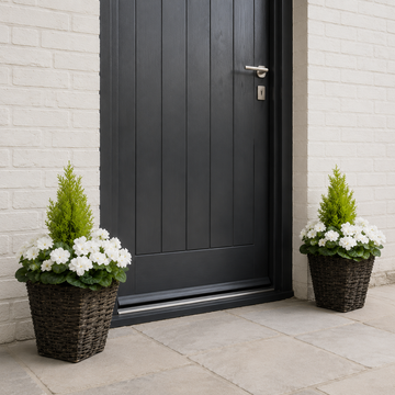 White Geranium Rattan Patio Planters (Set of 2) 60cm/24in - A1259