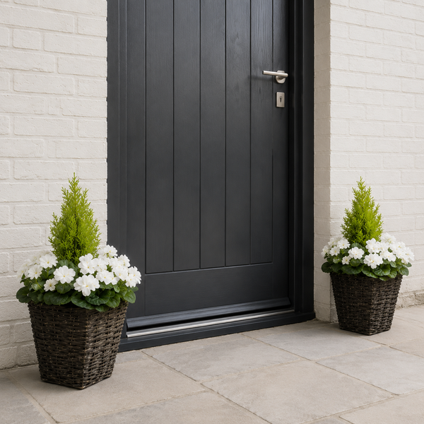 White Geranium Rattan Patio Planters (Set of 2) 60cm/24in - A1259