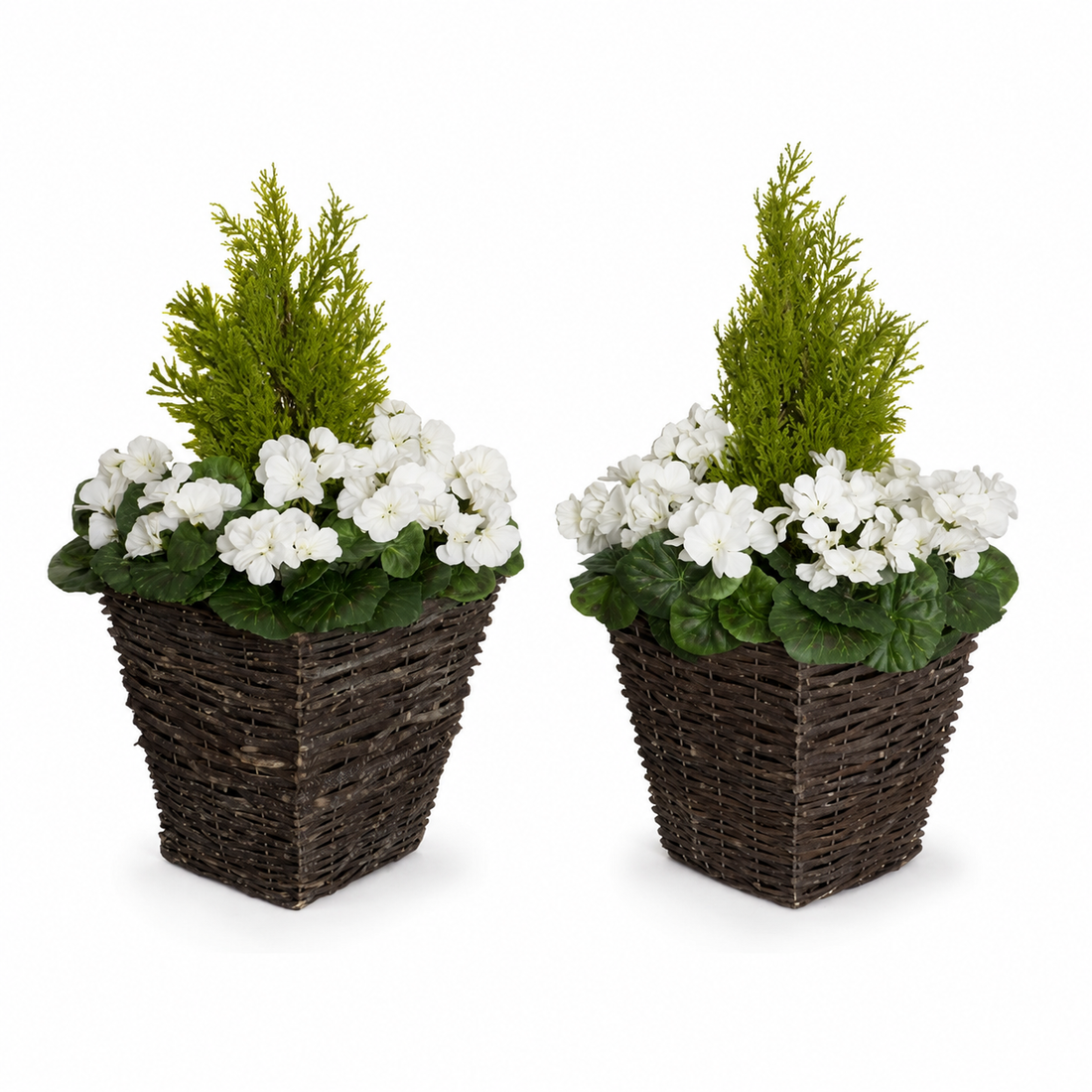 White Geranium Rattan Patio Planters (Set of 2) 60cm/24in - A1259