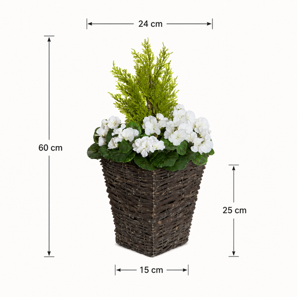 White Geranium Rattan Patio Planters (Set of 2) 60cm/24in - A1259