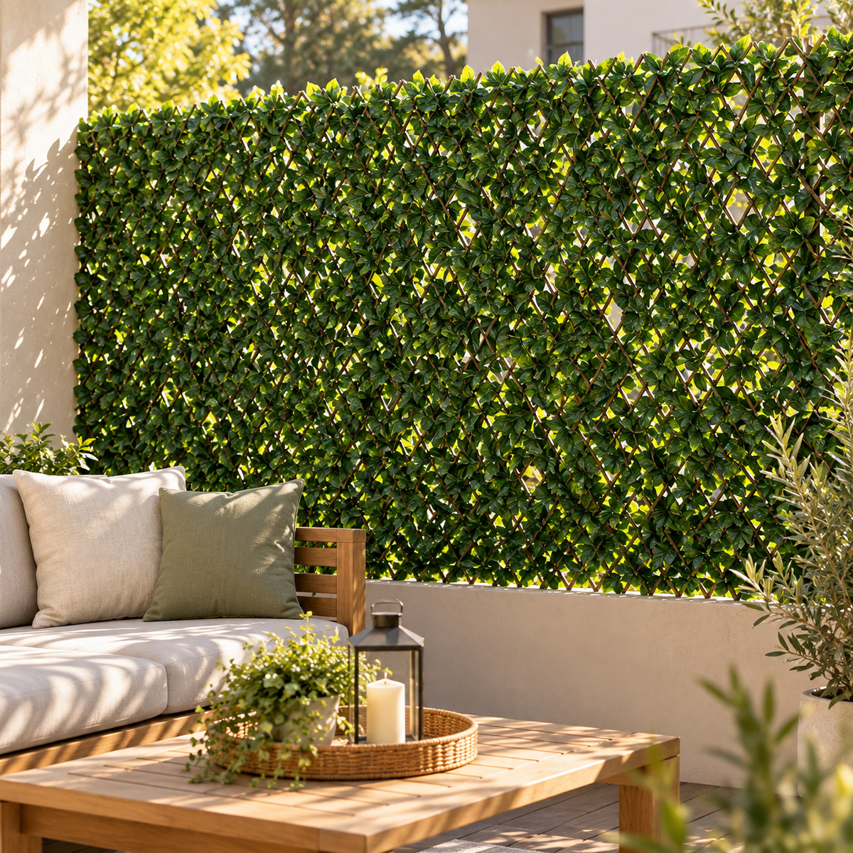 Expanding Green Wall Willow Trellis Fence with Green Foliage (1m x 2m) - A1260