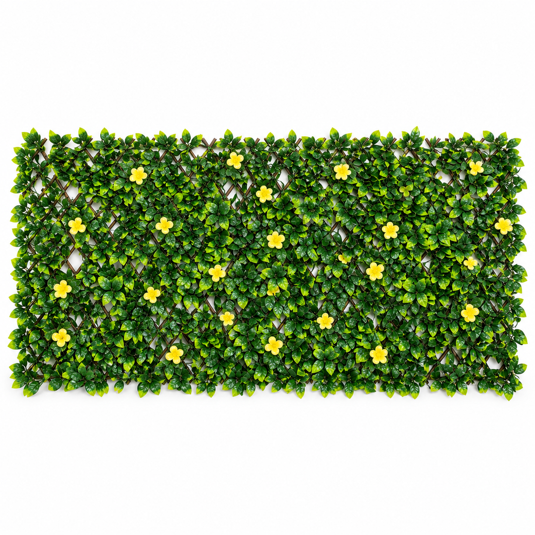 Expanding Green Wall Willow Trellis Fence with Green Foliage and Yellow Flowers (1m x 2m) - A1261