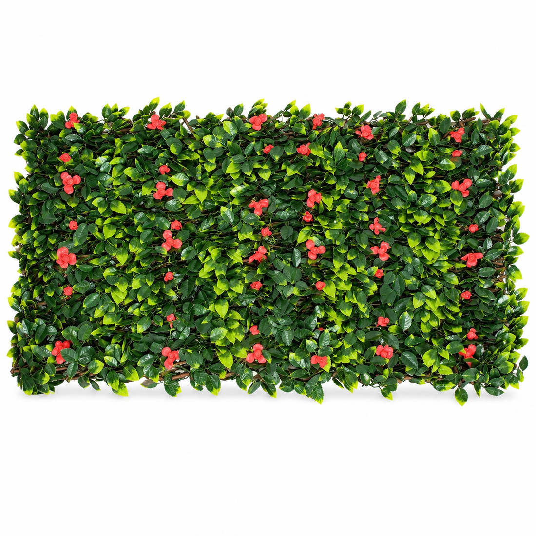 Expanding Green Wall Willow Trellis Fence with Green Foliage and Red Flowers (1m x 2m) - A1262