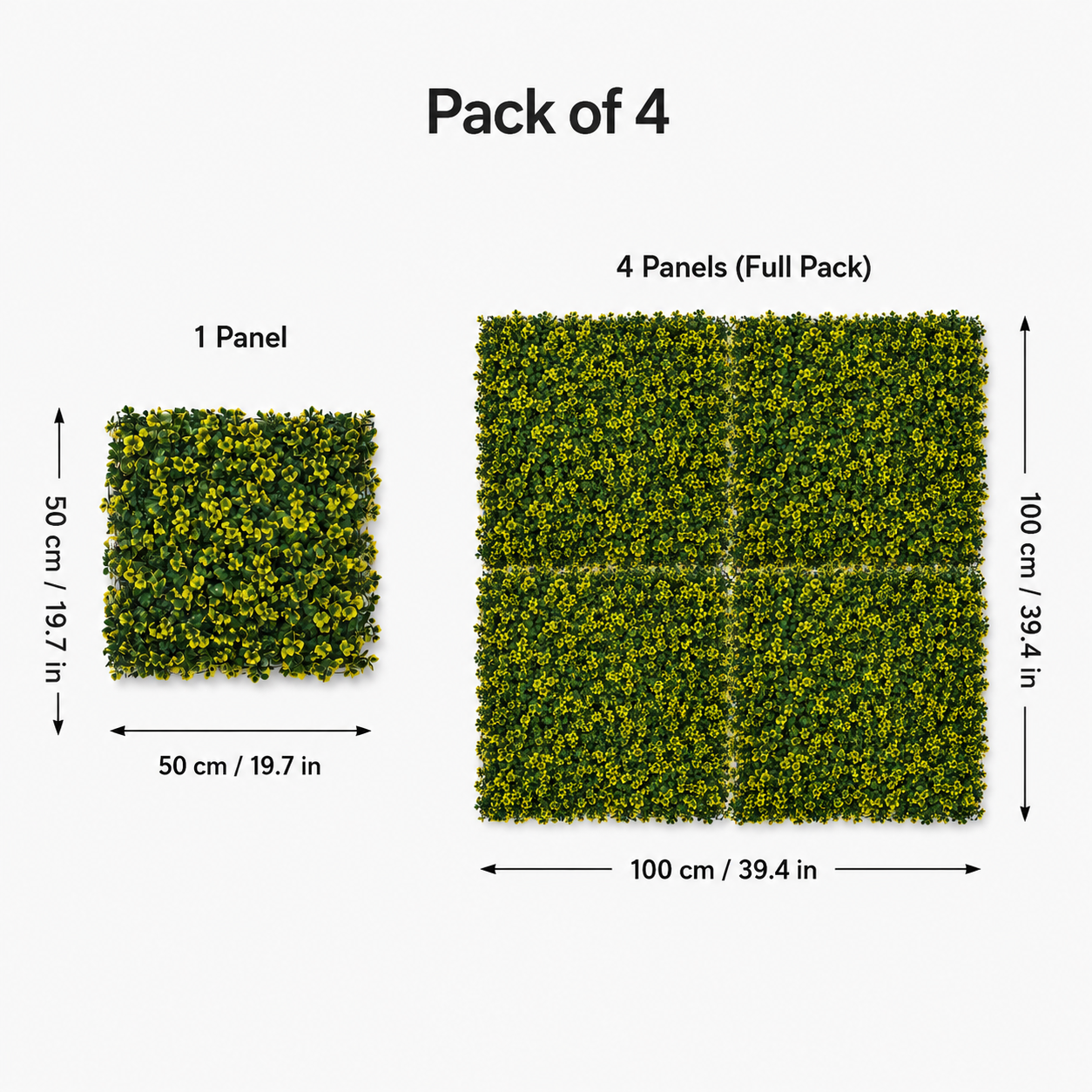 Green Wall Hedge with Yellow Leaf Foliage (Pack of 4) 50cm x 50cm - A1265