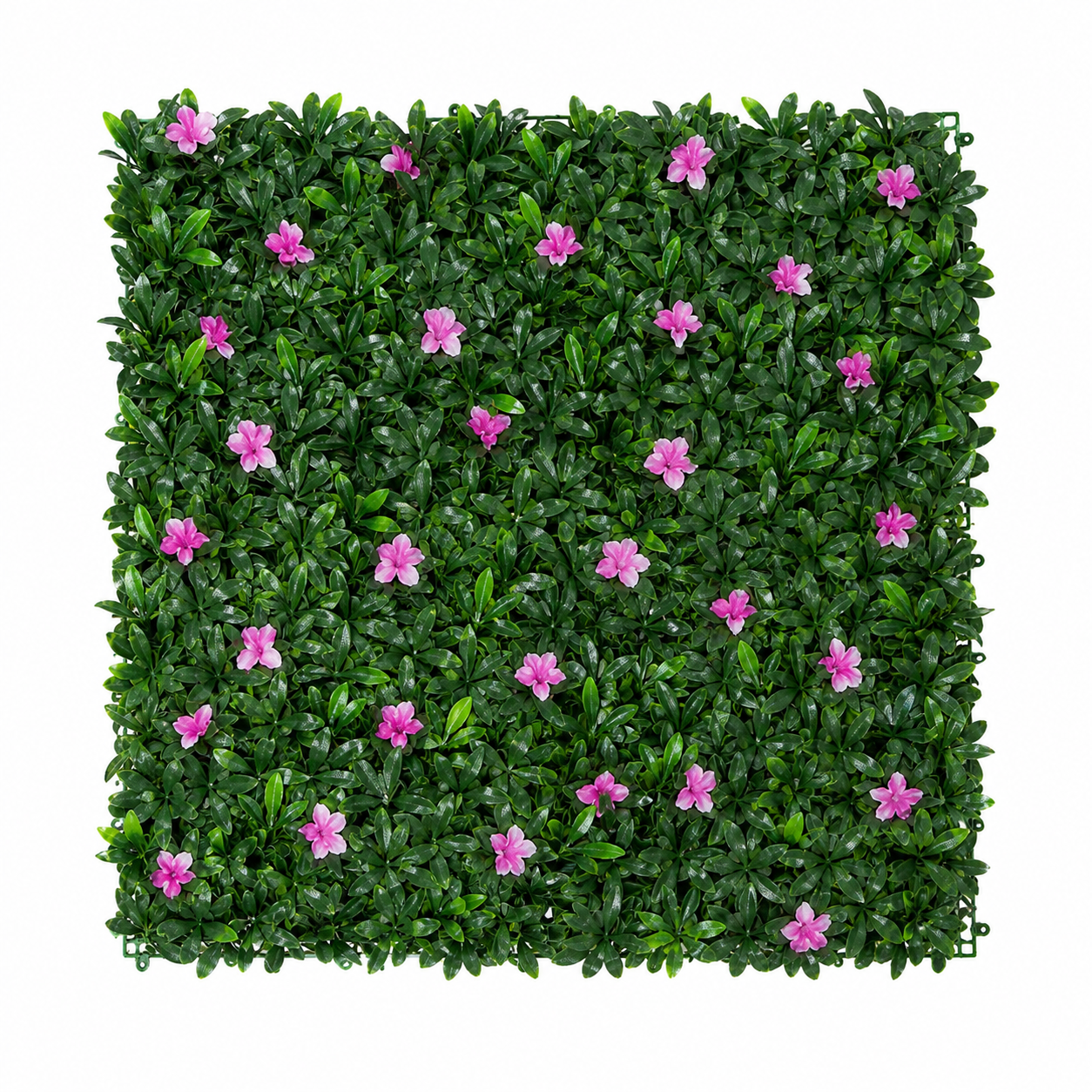 Green Wall Hedge with Green Leaf Foliage and Purple Flowers (Pack of 4) 50cm x 50cm - A1266