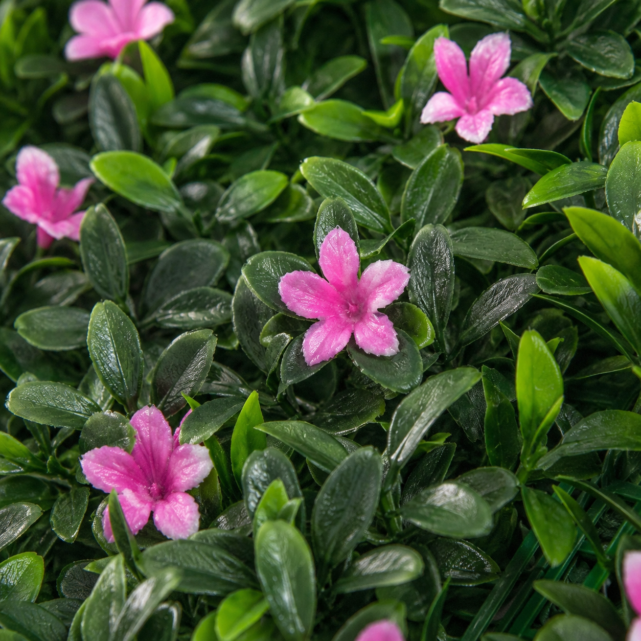 Green Wall Hedge with Green Leaf Foliage and Purple Flowers (Pack of 4) 50cm x 50cm - A1266