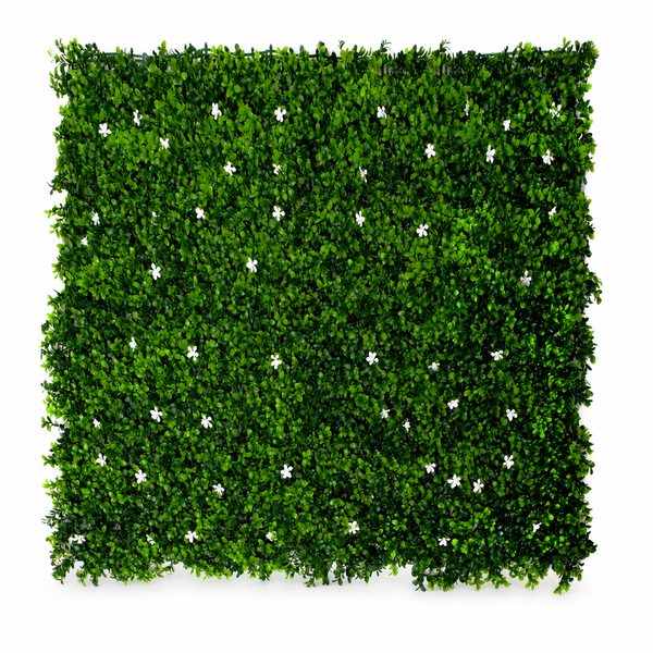 Green Wall Hedge with Green Leaf Foliage and White Flowers (Pack of 4) 50cm x 50cm - A1267