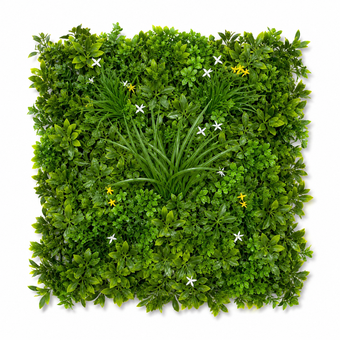 Premium Green Wall Hedge with Mixed Leaf Foliage & Yellow White Flowers (Pack of 4) 50cm x 50cm - A1269