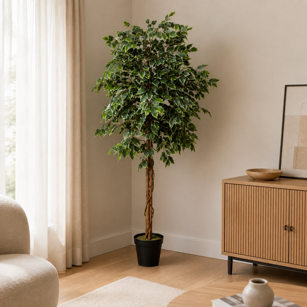 Variegated Ficus Tree in Black Pot 180cm/6ft - A1272