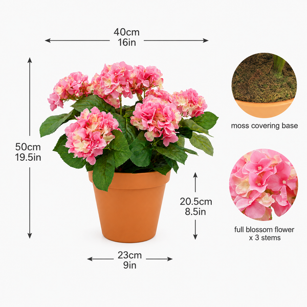 Pink Hydrangea in Terracotta Pot 50cm/20in - A1308