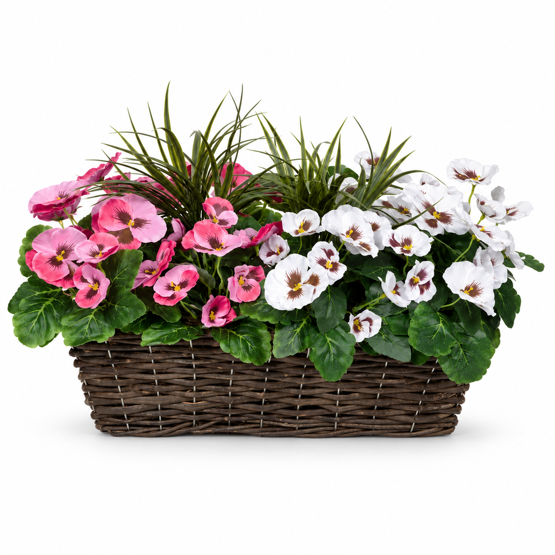 Pink & White Pansy Rattan Window Box 58cm/23in - A1311