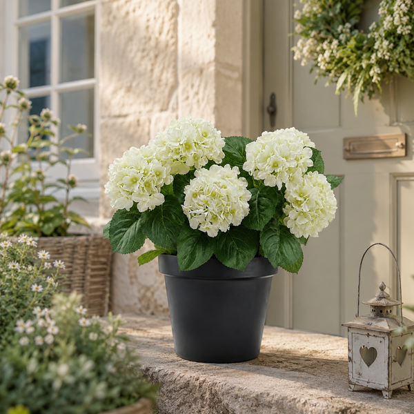 White Hydrangea in Black Pot 50cm/20in - A1356