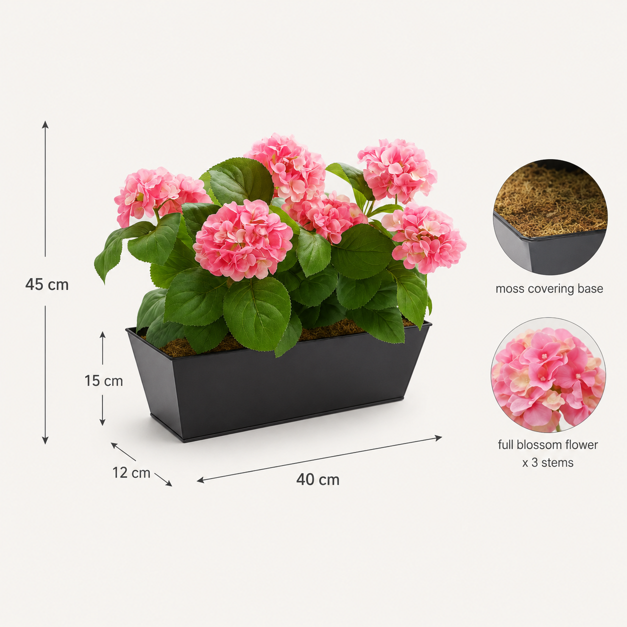 Pink Hydrangea in Black Window Box - A1383