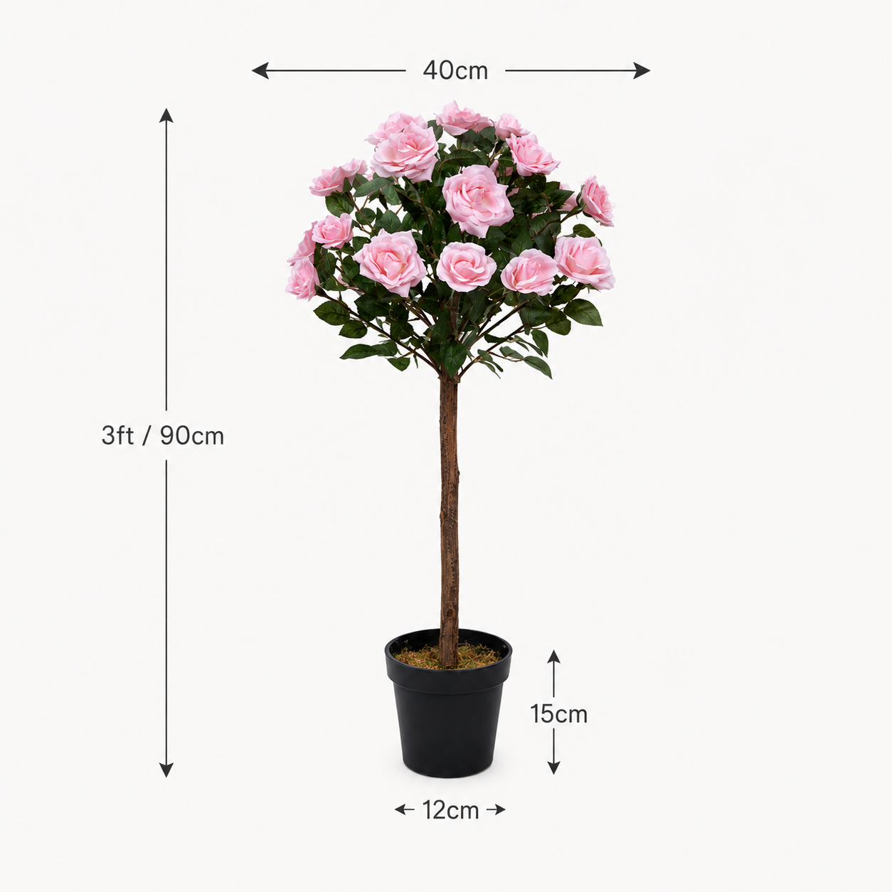 Soft Pink Rose Tree 25 Flowers 90cm/3ft - A1401