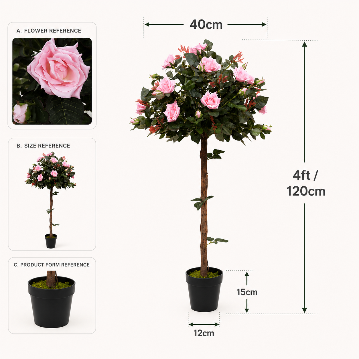 Pink Rose Tree 30 Flowers 120cm/4ft - A1405