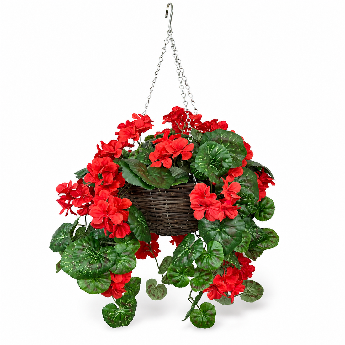 Red Geranium Rattan Hanging Basket with Vine (25cm) - A1450