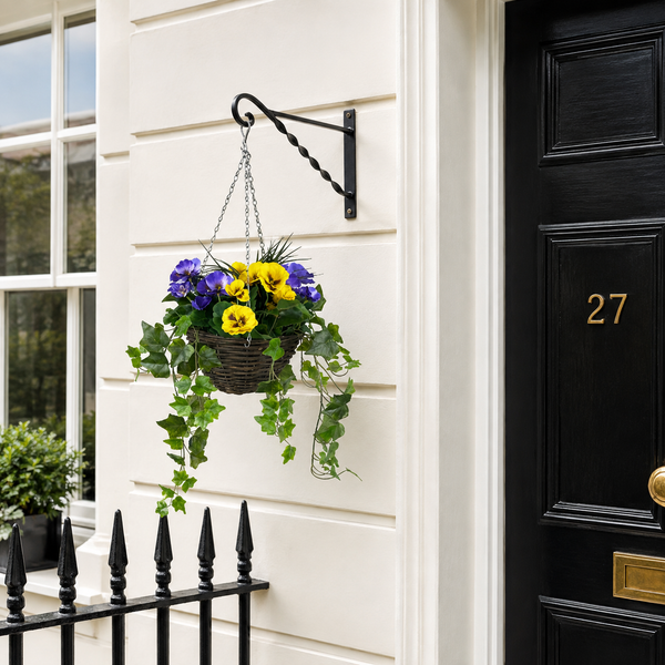 Purple & Yellow Pansy Hanging Basket with Ivy Vine (25cm) - A1451-GB