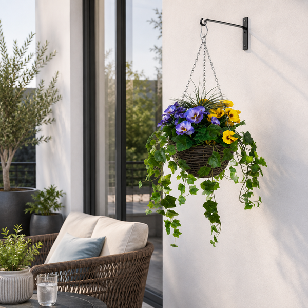 Purple and Yellow Hanging Basket with Ivy (30cm) - A1453